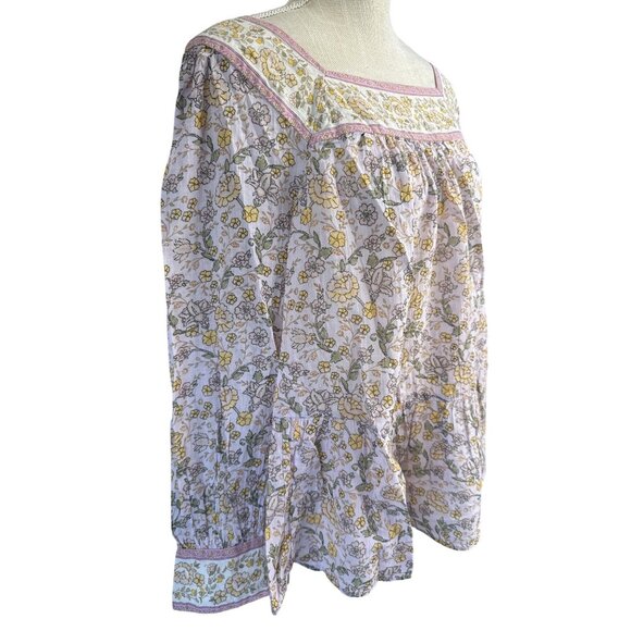 American Eagle Outfitters Floral Peasant Blouse Size M Long Sleeve Boho Top Pink - Picture 2 of 9